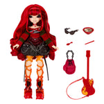Doll with red hair dressed with accessories on a white background