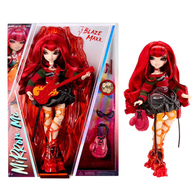 Fashion Doll Blaze standing next to packaging on a white background