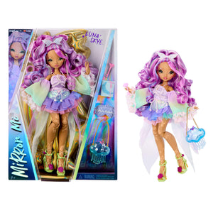 Fashion Doll Luna Skye standing next to packaging on a white background