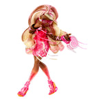 A stylized doll with long blonde and pink hair, wearing a pink outfit, pink sunglasses, and pink shoes, posed against a plain white background.