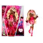 Valentina Fashion Doll standing next to packaging on a white background