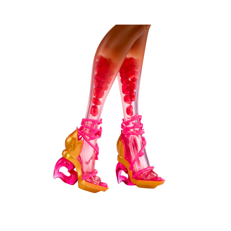 Clear legs with red "bubbles" inside on a white background