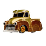Two toned gold pickup truck with gold wheel rims on a white background