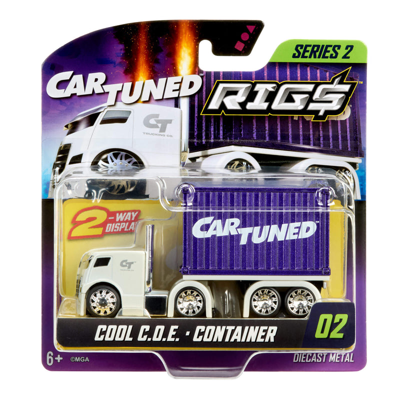 Toy truck in packaging with 'Car Tuned' branding on a white background