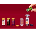 Liquid Death product line with a hand pouring liquid into a funnel against a red background