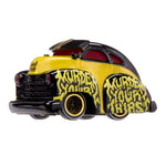 A die-cast toy car styled like a classic 1940s Chevrolet, featuring a yellow and black paint scheme with 'Murder Your Thirst' written in a graffiti font on the sides and hood.