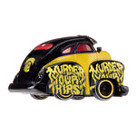 A die-cast metal toy car classic black and yellow, featuring 'Murder Your Thirst' graffiti-style lettering on the sides and hood, set against a plain white background.