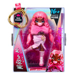 Mirror Mi Mini Mi doll with long pink hair, a pink dress, and pink accessories, shown inside its retail packaging on a white background.