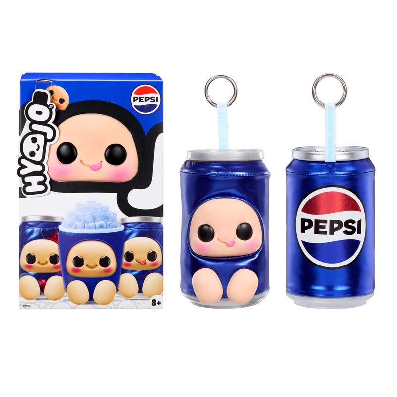 Pepsi can keychains next to packaging on a white background