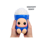 Fountain Drink held by hand, labeled 'Squishy Body' on a white background