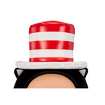Close up of red and white striped hat on a white background