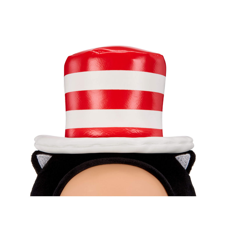 Close up of red and white striped hat on a white background