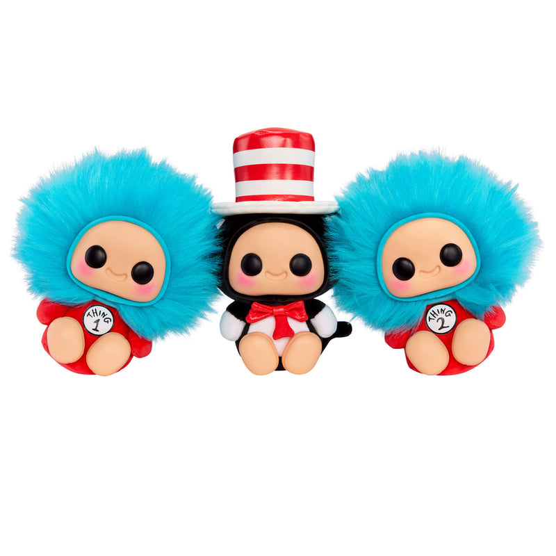 Three Cat in the Hat Characters-Thing 1 is on the left, Cat in the hat is in the middle and Thing 2 is on the right