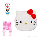 White bag with red bow, pink strap and keychain on a white background