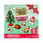 Packaging image with text ’Miniverse Make it Mini Holiday’. Red bow in upper right-hand corner, Pine tree with ornaments on left side, with gingerbread house, turkey, cups and more on a green and white tablecloth. Red burst in bottom right “Twnenty-Four Surprise Mini’s!’