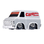Grey van with 'CARTUNED RACING’ on the side and 'CARTUNED' on the upper front window and on the tires.