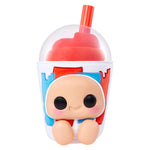 Cherry Icee cup with dome lid, red straw, face and feet on a white background.