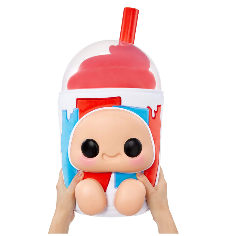 Hands holding Extra Large Icee on a white background.