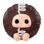 Chocolate Hostess cupcake with white swirl down center on a white background.
