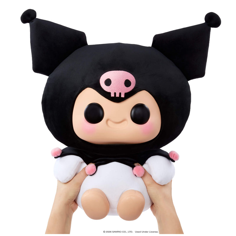 Hands holding  Extra Large Kuromi on a white background