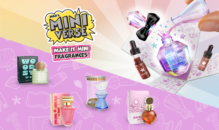 Miniature fragrances and packaging on a colorful background with 'MINI VERSE' branding.
