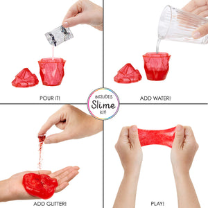 Make slime- Pour it! Add Water! Add Glitter! Play!