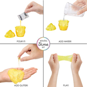 Make slime- Pour it! Add Water! Add Glitter! Play!