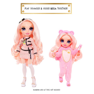 Rainbow High Jr High PJ Party Bella (Pink) 9” Doll with 11" older version Bella doll
