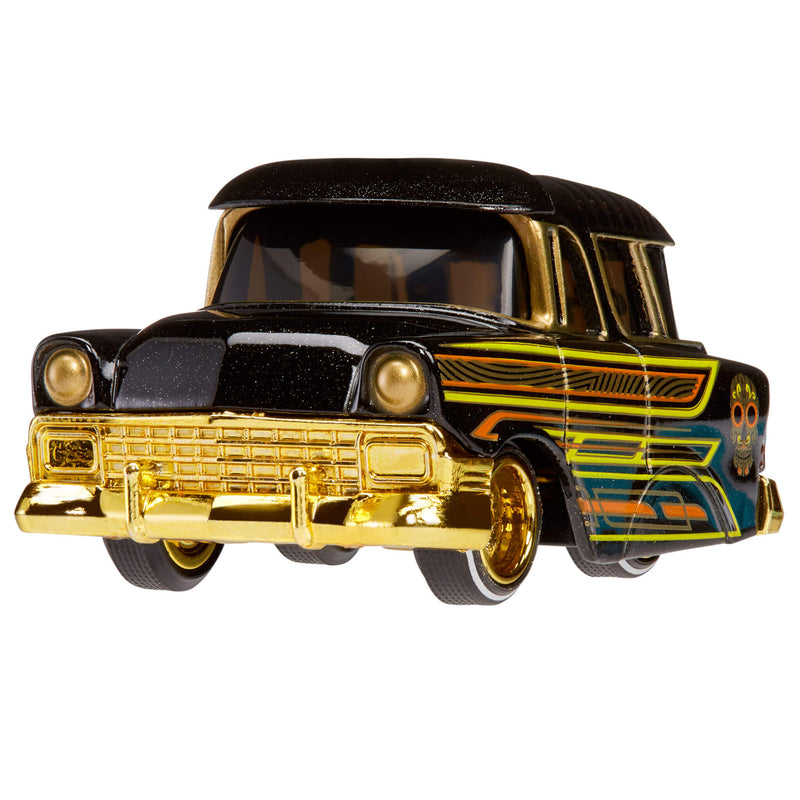 Black Chevy Nomad with yellow and orange design