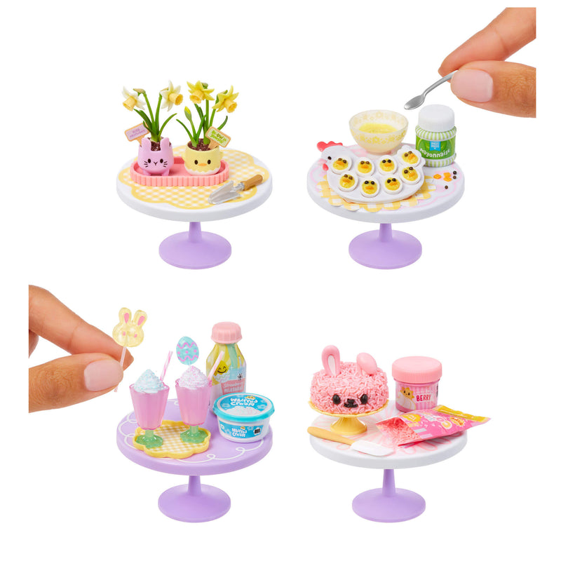 four mini spring products - plants - eggs - cake- drinks