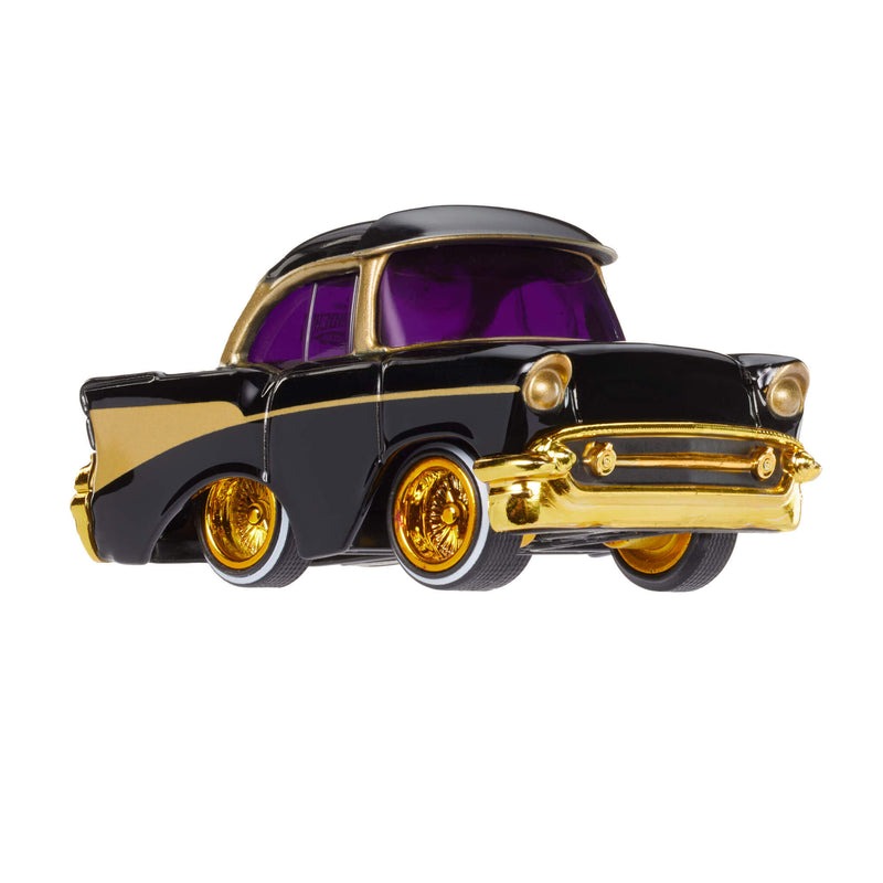 Model of a classic car with black and gold design 