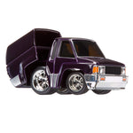 Model of a purple truck with an open cargo area on a white background