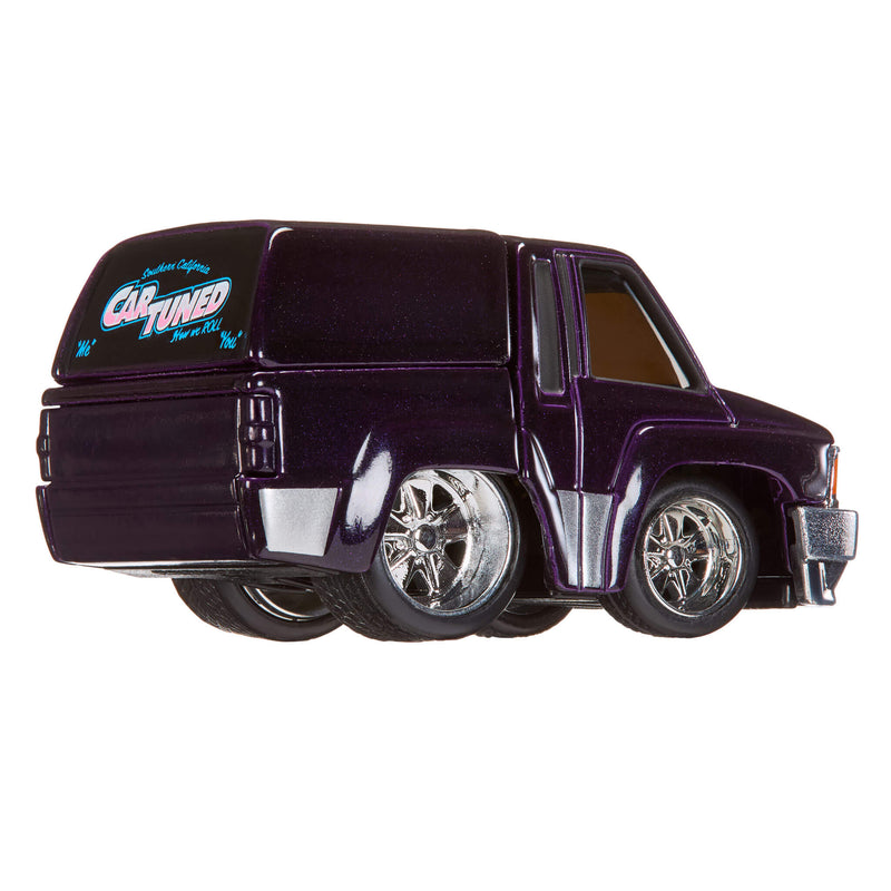 Model of a purple van with 'Car Tuned' logo on a white background