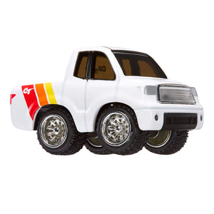 truck with white body, red and yellow stripes on a white background