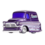 Purple GMC Panel Van with 'Daniels' branding on a white background
