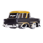Car with a black and yellow design with CarTuned on back window on a white background