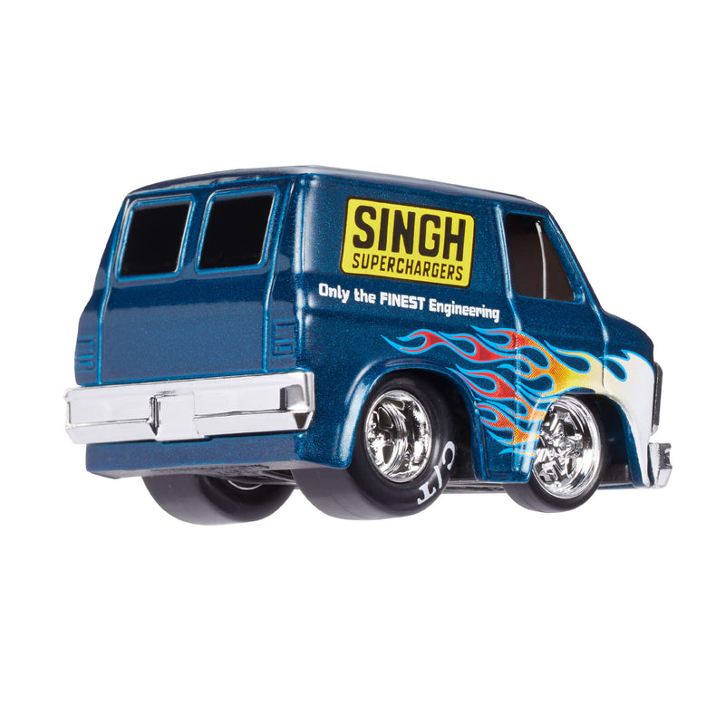 Van with flame design and 'Singh Superchargers' branding on a white background