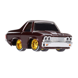 Chevy El Camino Lowrider car with gold wheels on a white background
