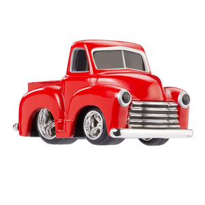 Red Chevy Pickup with chrome details on a white background