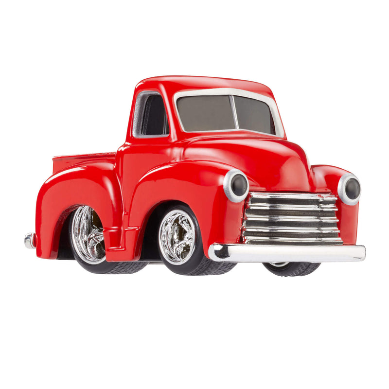 Red Chevy Pickup with chrome details on a white background