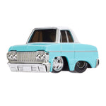 Chevy Impala car with a light blue body and chrome details on a white background