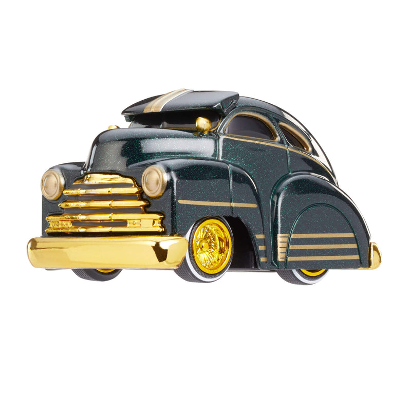 Vintage car Chevy Fleetline with gold accents on a white background