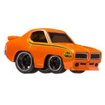 Orange muscle car model with 'Car Tuned' text on a white background