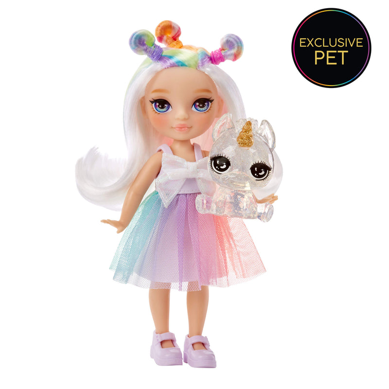 Opal with her rainbow unicorn pet