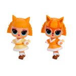 Tot cat before and after with orange hair and animal ears on a white background