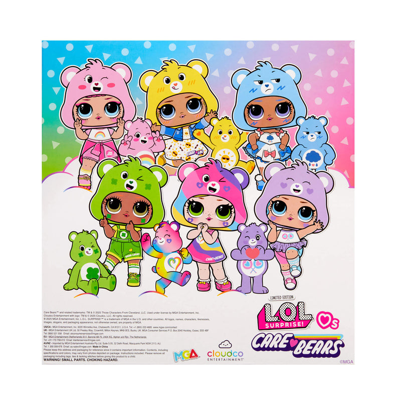 Collage of six LOL Surprise Care Bears on a colorful background