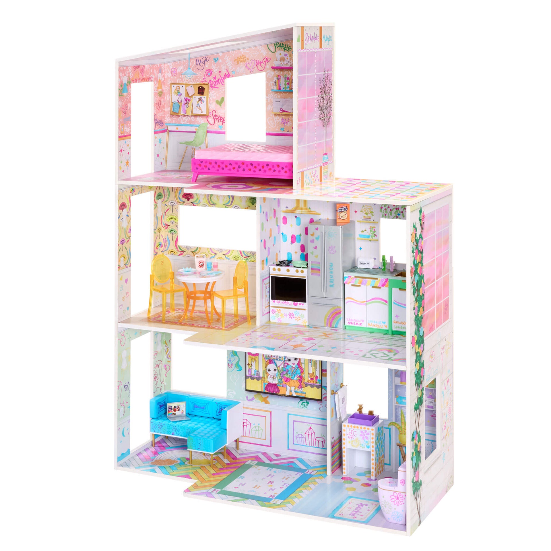 Rainbow High Color Play 3-Story Doll House, Design All Walls