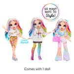 Three dolls with colorful hairstyles and outfits on a white background, with text 'So Many Ways to Style!' and 'Comes with 1 doll'.