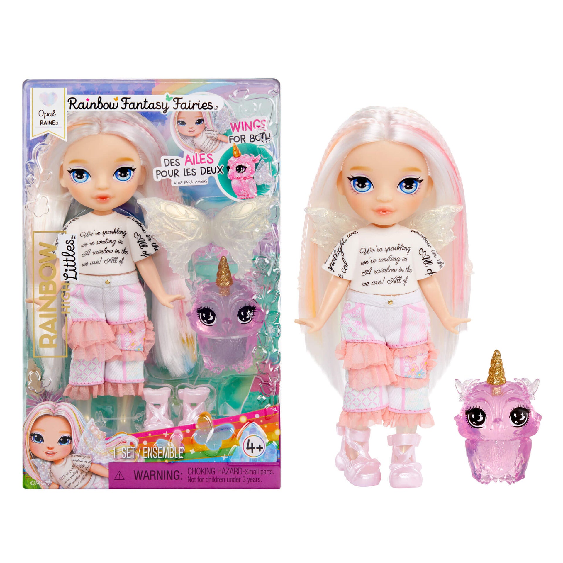 Rainbow High Littles Rainbow Fantasy Fairies with Pet  Opal, Rainbow, 5.5" Posable Small Doll & Fantasy Owl Pet