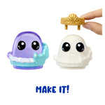  one purple and one white figure, with a hand holding a gold crown